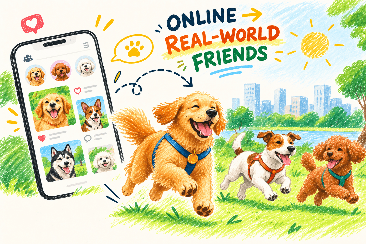 Pet parents and dogs enjoying a local outdoor pet meetup